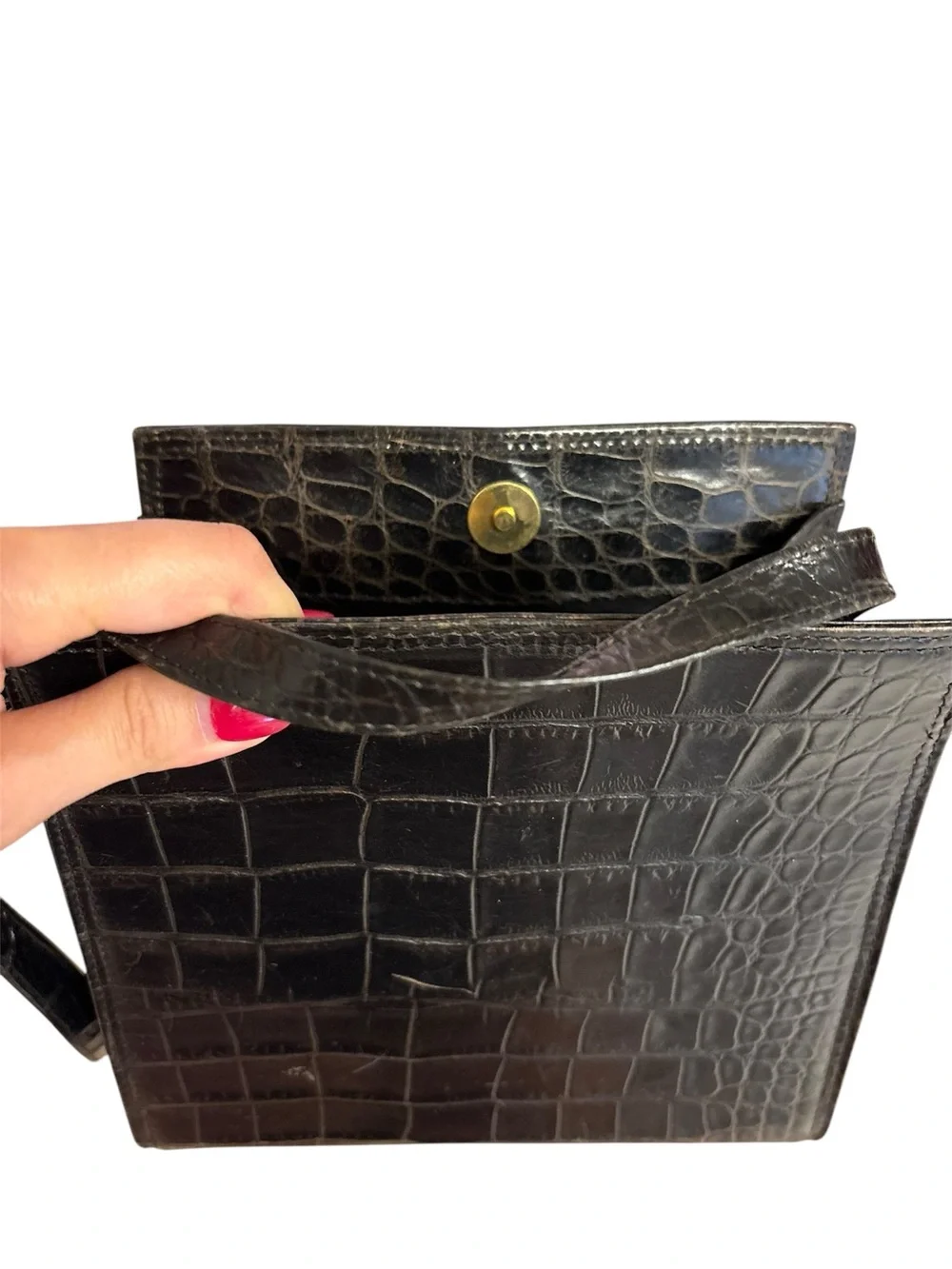Vintage Maraolo Genuine Leather Crocodile-Embossed Shoulder Bag
